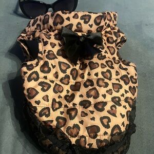XS dog puffer coat, heart leopard print with bow